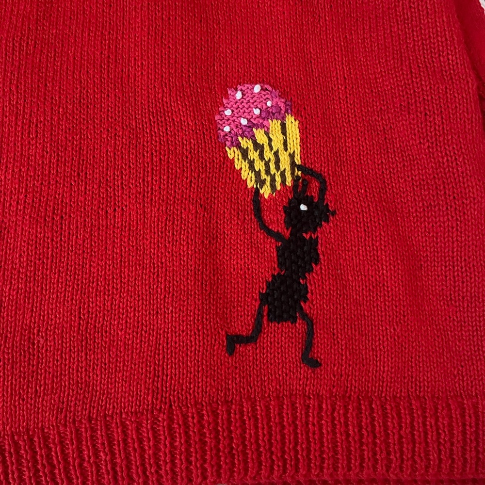 Hand Knit vintage Marisa Christina ants marching picnic sweater - size large - Picture 5 of 10